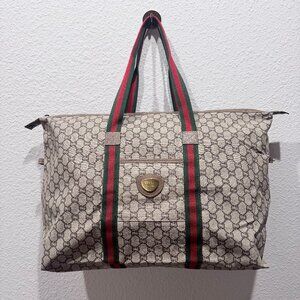 Gucci Plus Vintage GG Tote – Coated Canvas – Web Stripe – AUTHENTIC – COA
